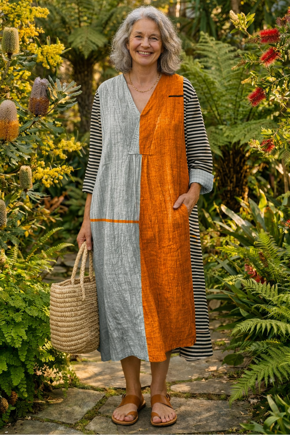 The Vintage Boho Geometry Midi Dress