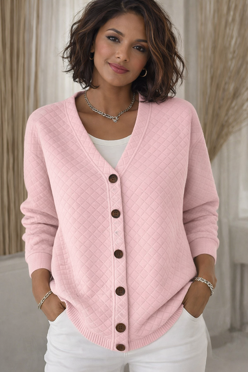 SERENA | QUILTED BLUSH CARDIGAN