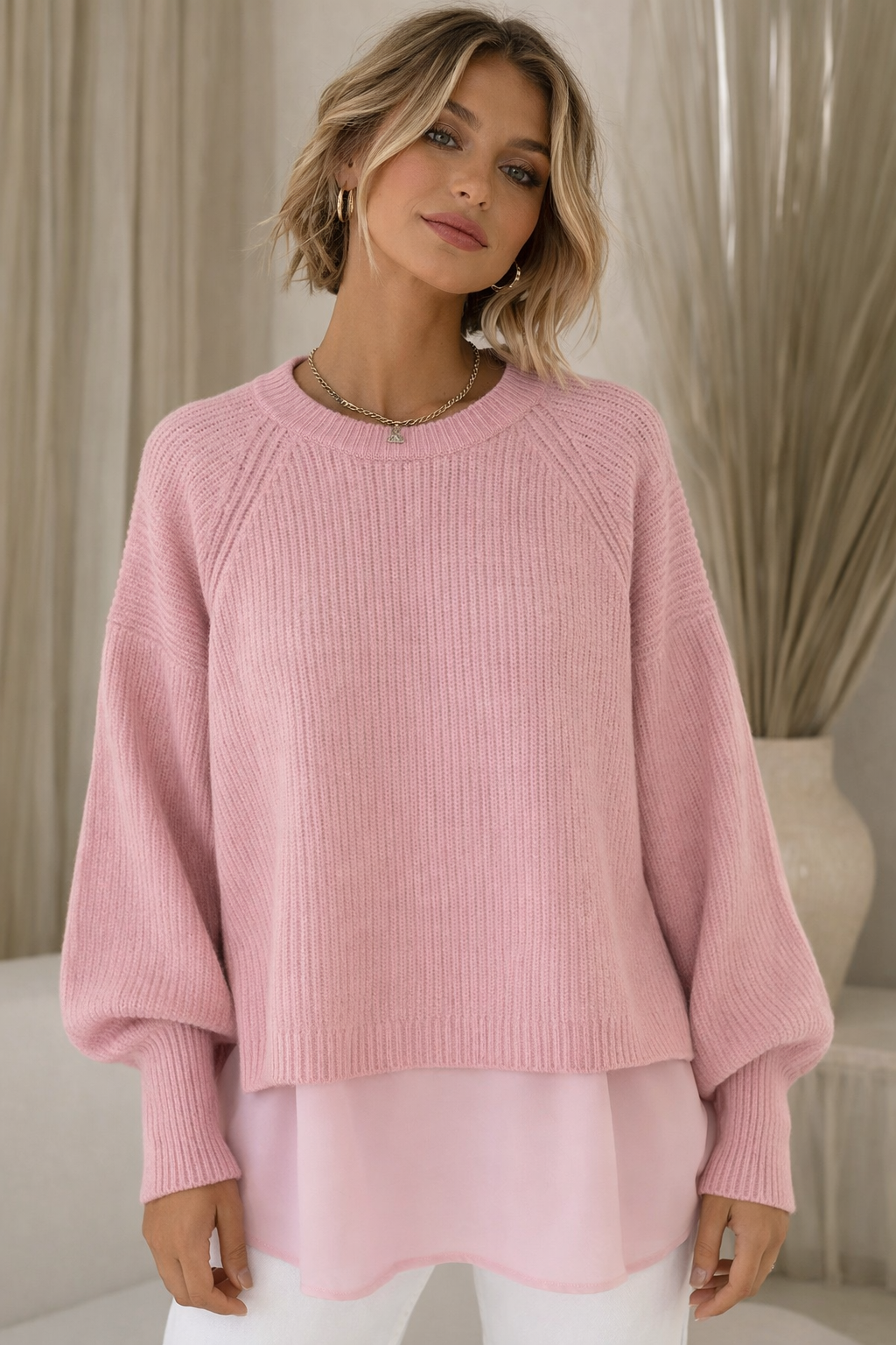 SIENNA | PINK LAYERED KNIT SWEATER