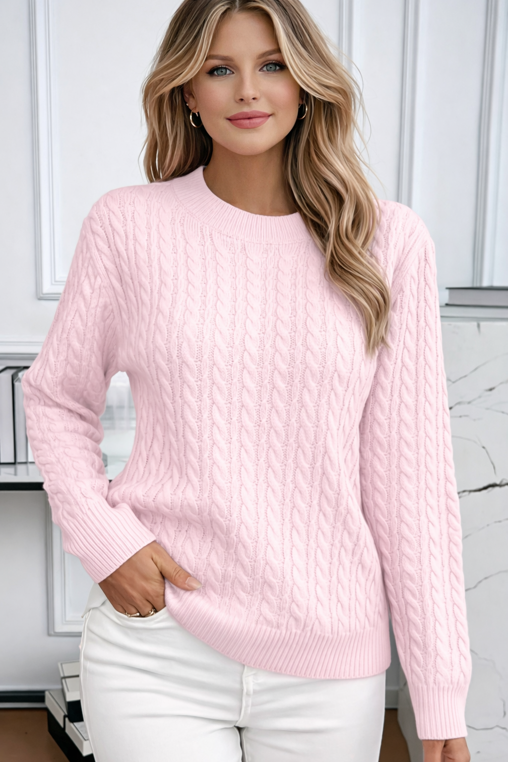 MELBA | PINK CABLE KNIT SWEATER