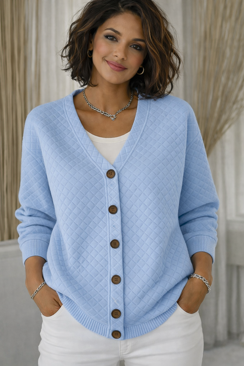 SERENA | QUILTED BLUSH CARDIGAN