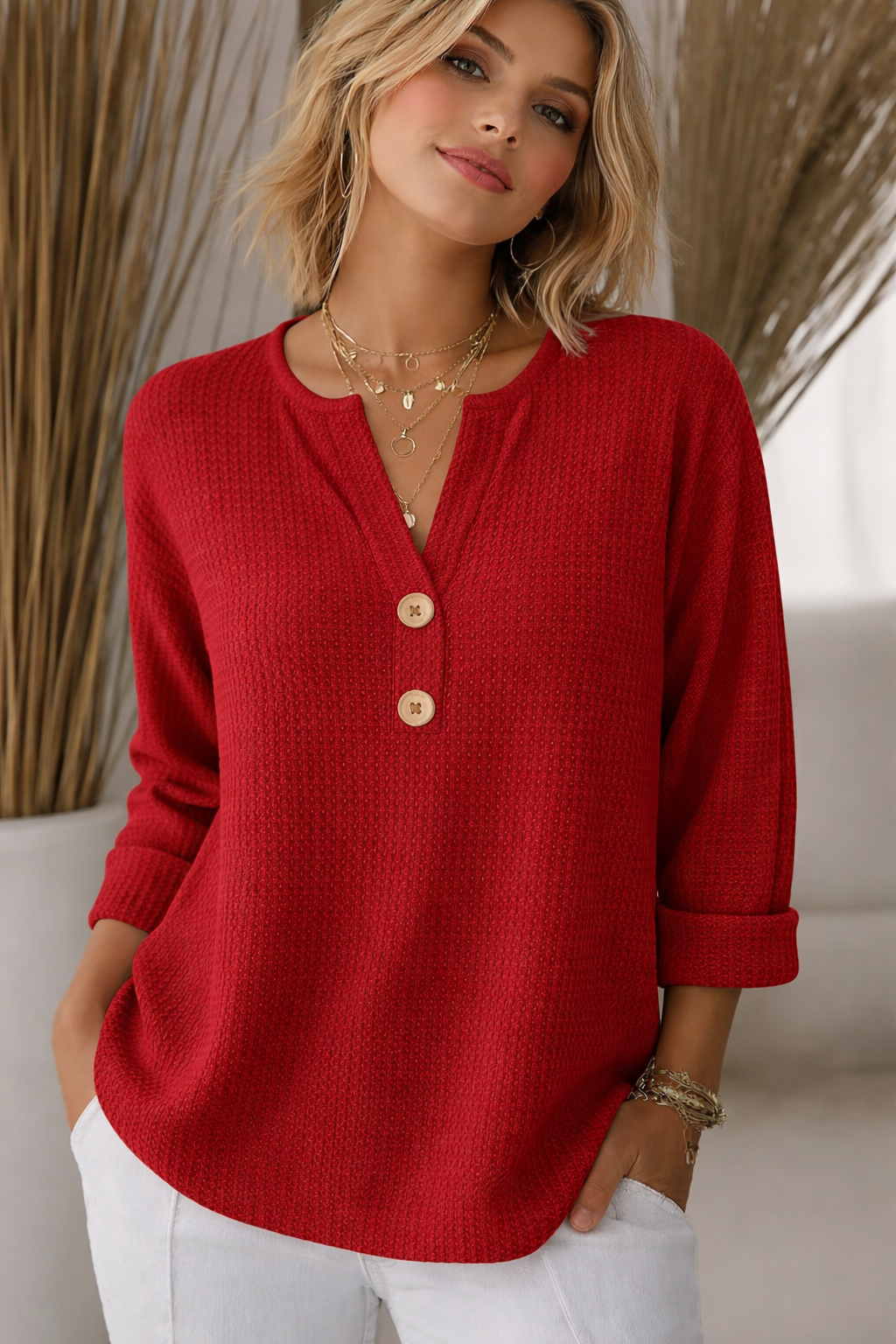ROSE | TEXTURED BUTTON SWEATER