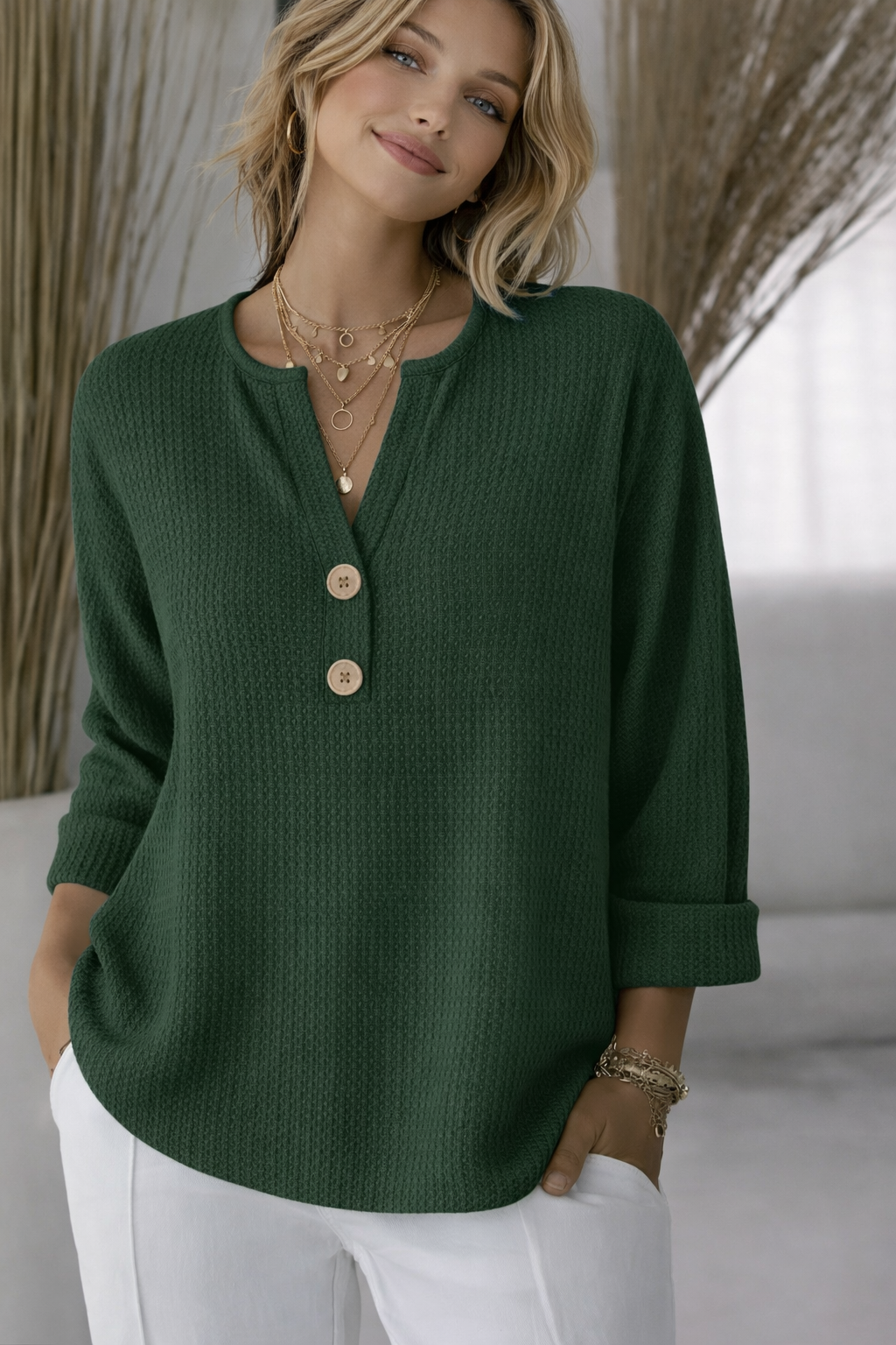 ROSE | TEXTURED BUTTON SWEATER