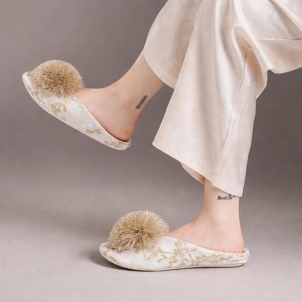 MIA | EMBROIDED POM SLIPPERS