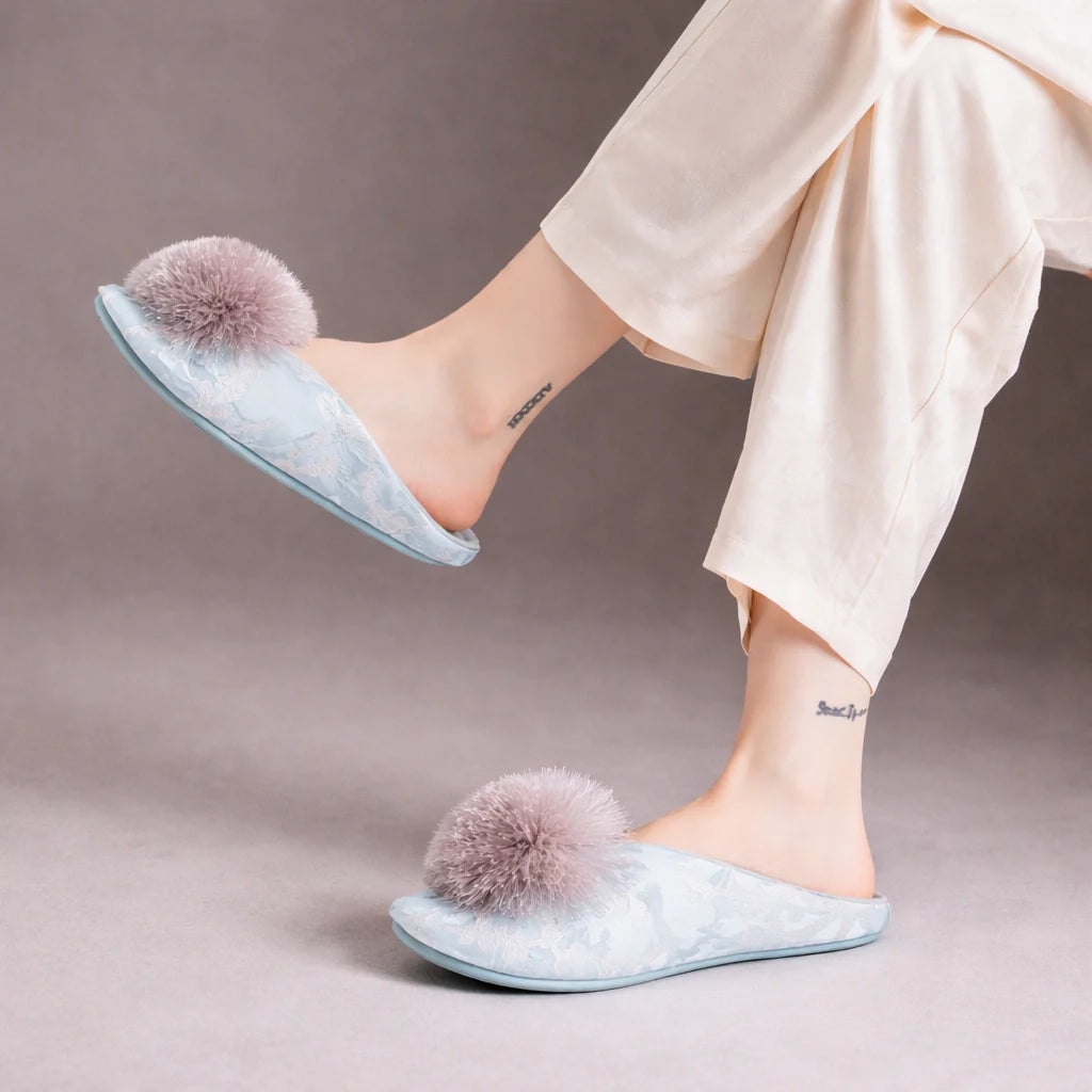 MIA | EMBROIDED POM SLIPPERS