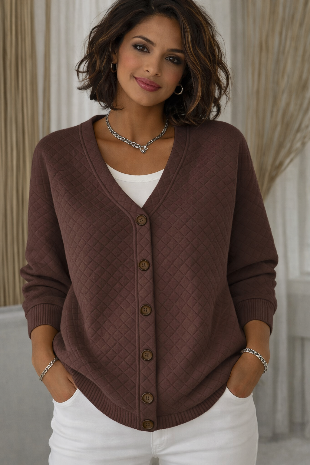 SERENA | QUILTED BLUSH CARDIGAN