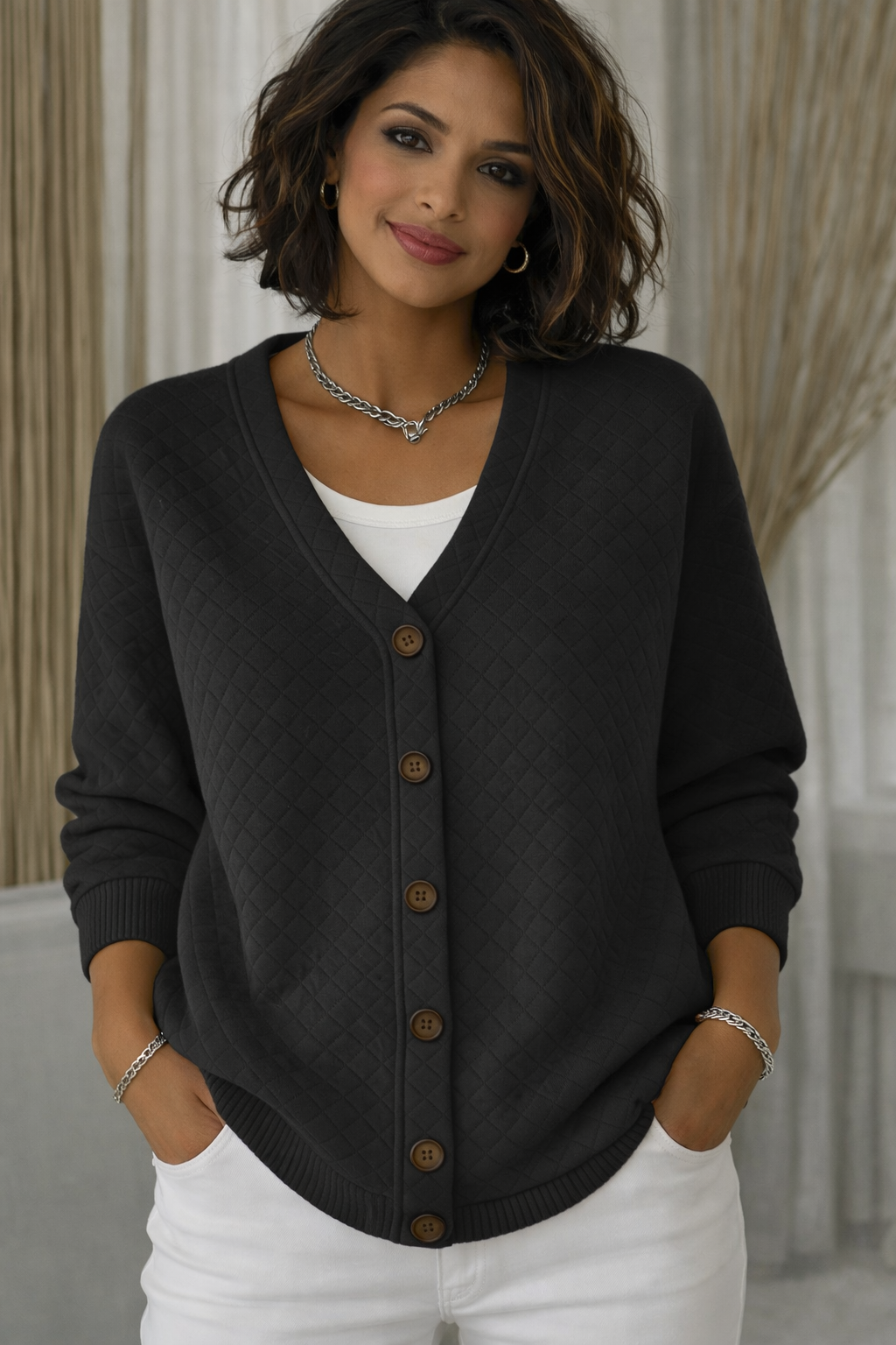 SERENA | QUILTED BLUSH CARDIGAN