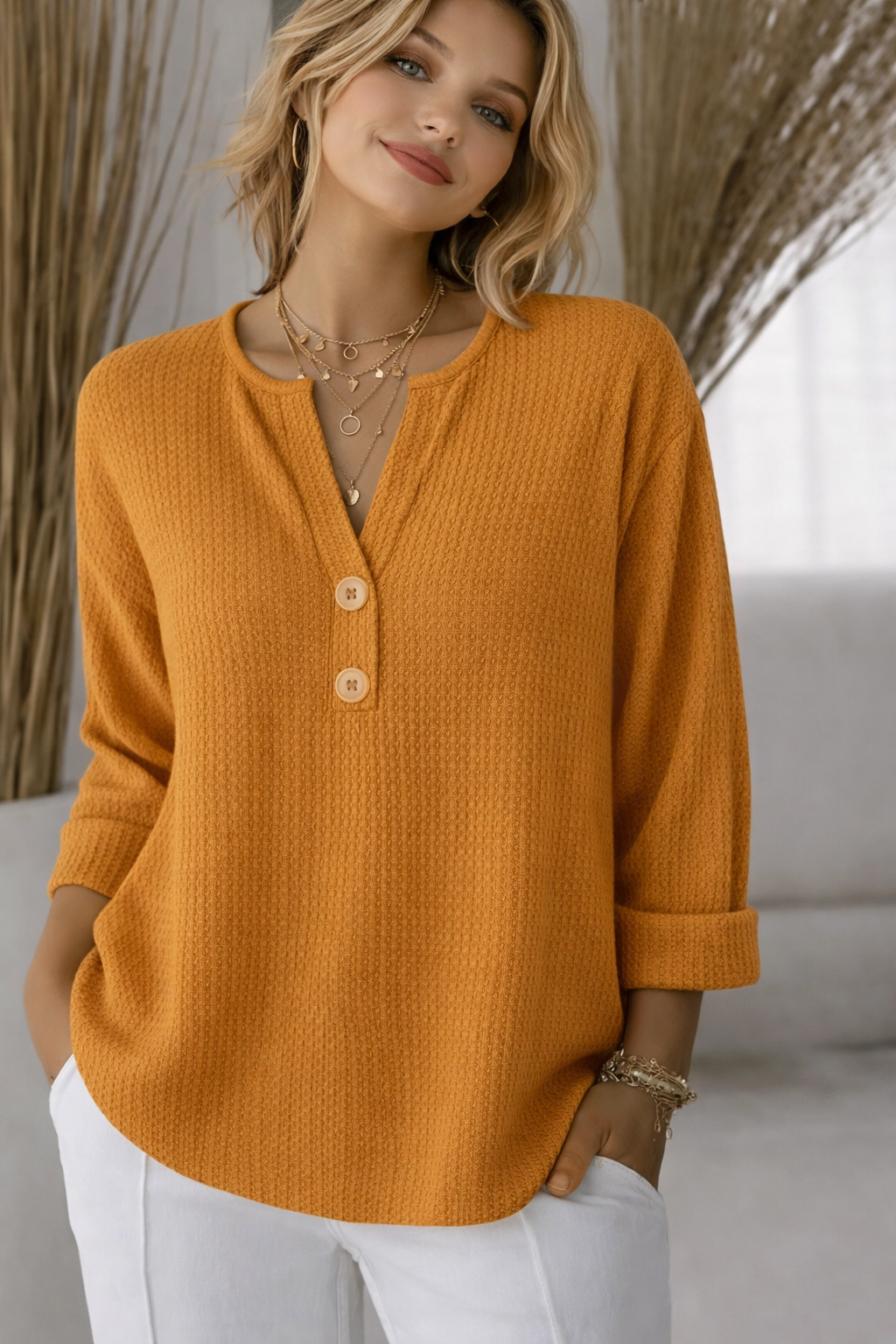 ROSE | TEXTURED BUTTON SWEATER