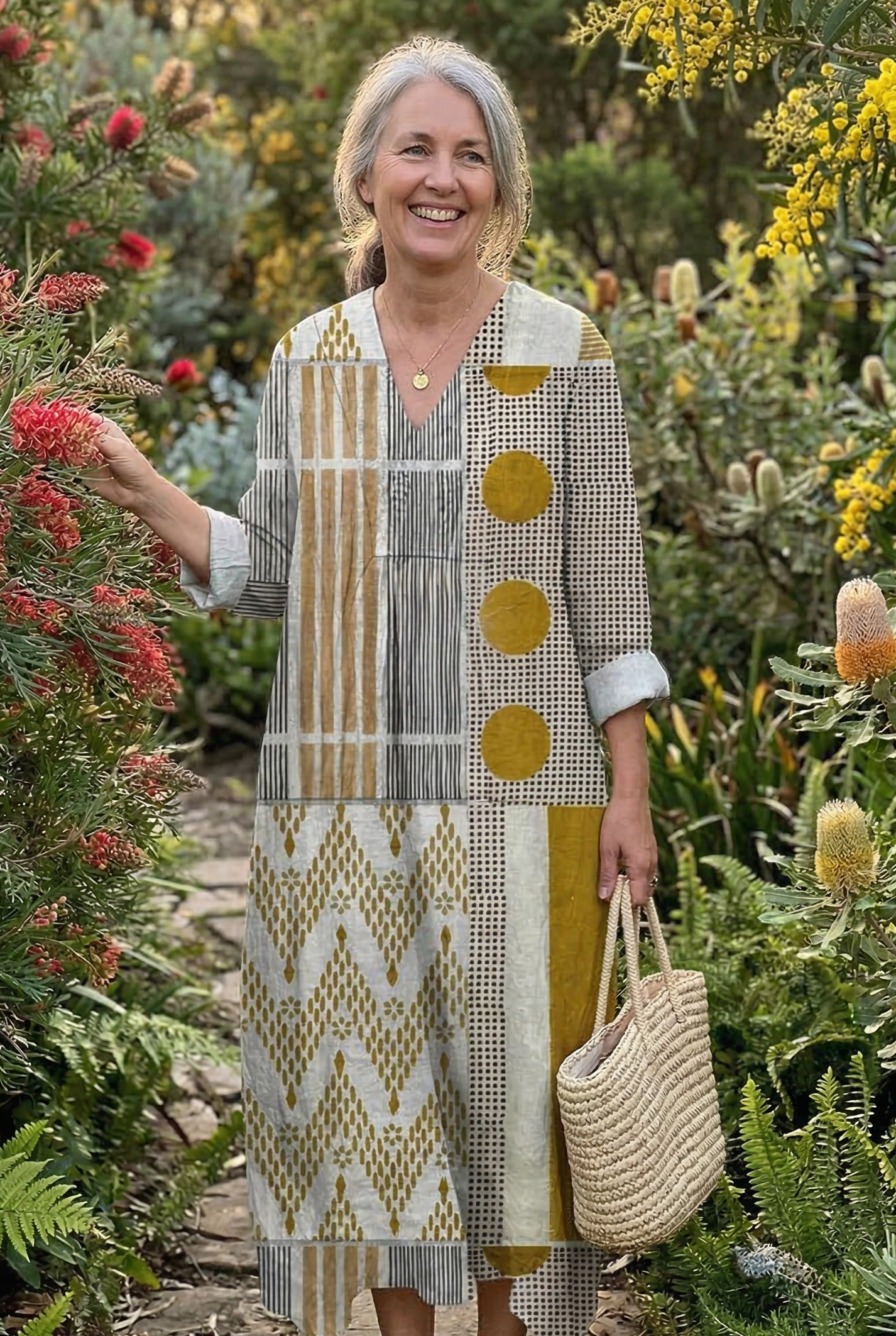 The Abstract Geometric Art Midi Dress