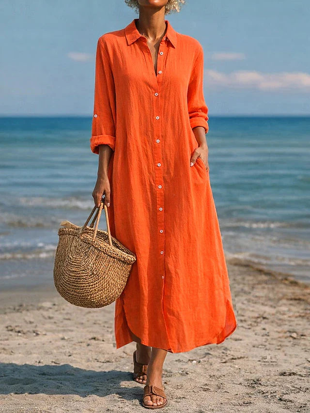 LORRAINE | RELAXED BUTTON MIDI DRESS