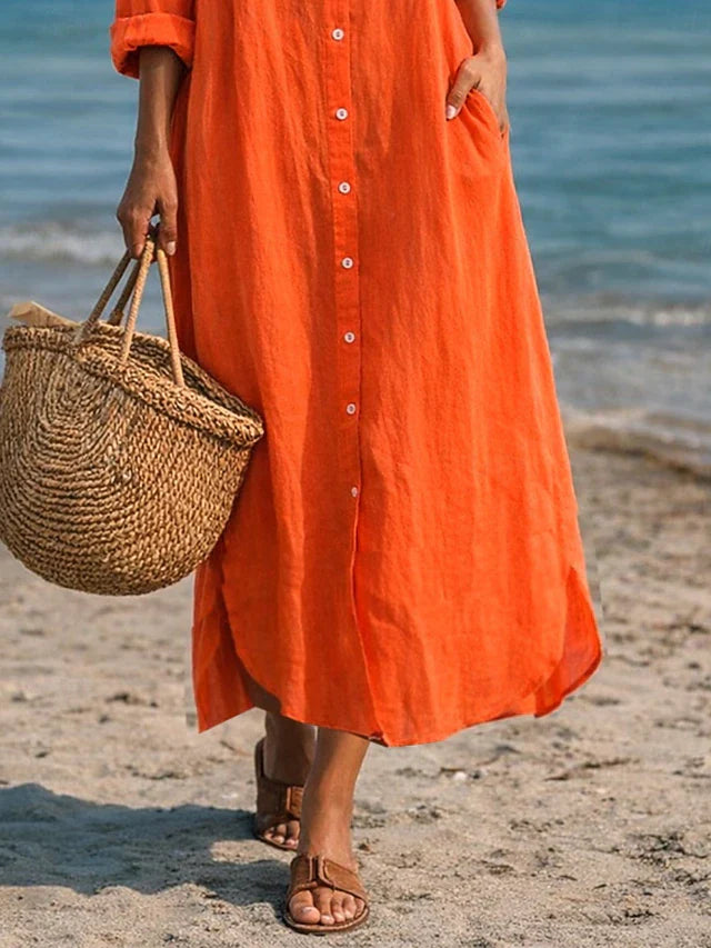 LORRAINE | RELAXED BUTTON MIDI DRESS
