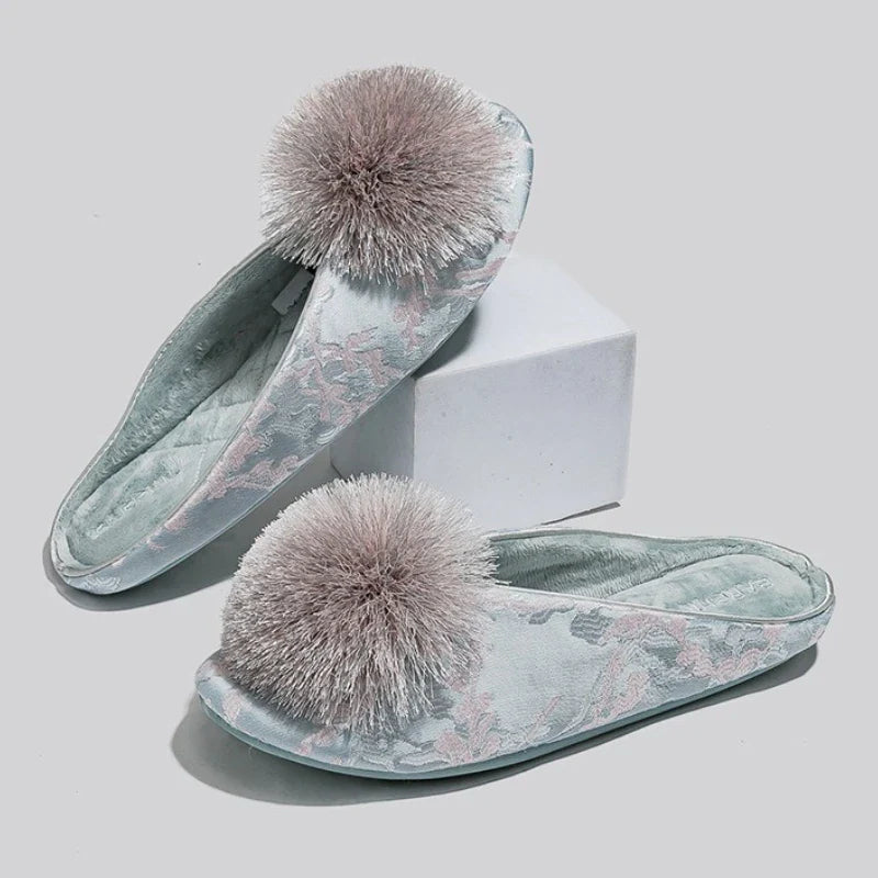 MIA | EMBROIDED POM SLIPPERS