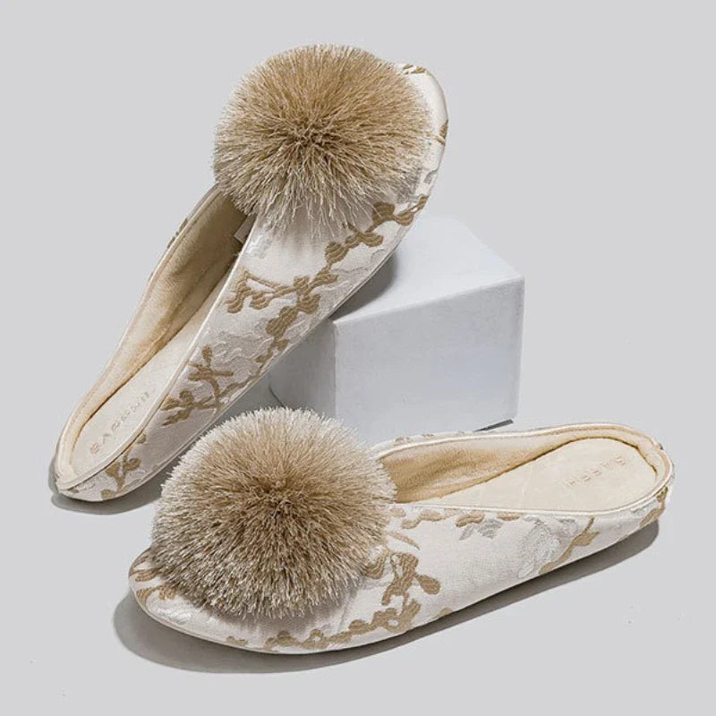MIA | EMBROIDED POM SLIPPERS