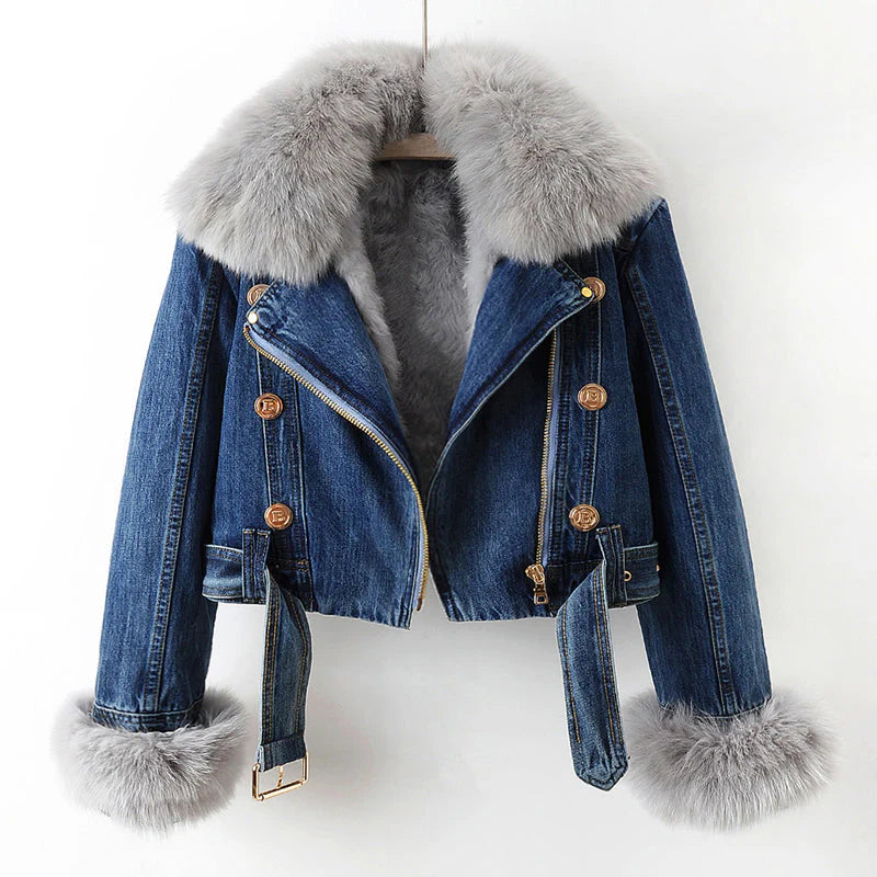 ELISE NOIR FUR DENIM JACKET